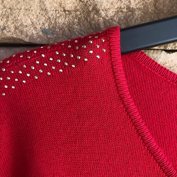 Calvin Klein red thin knit scoop neck gold detail sweater Large - Picture 3 of 9